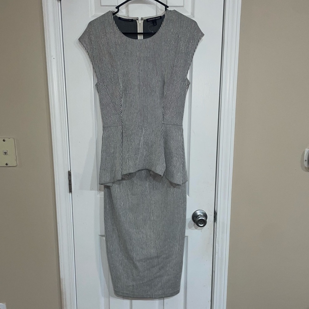 Country Road Black and‎ White Stripes Midi Peplum Dress Size Small